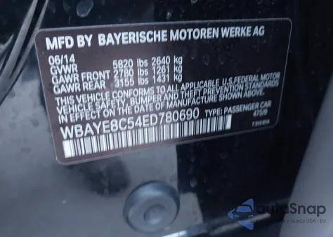 2014 BMW Alpina B7 from USA, damaged, VIN WBAYE8C54ED780690